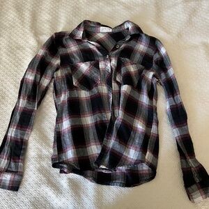 Navy, White and Raspberry colored Maurices Flannel shirt size small